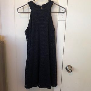 Navy blue, high neck dress